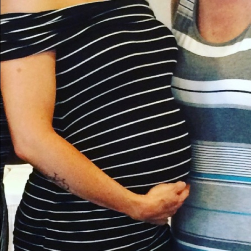 Navy striped maternity dress